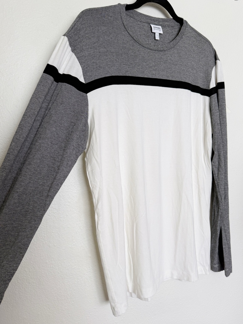 Armani Collezioni Men’s Colorblock Long Sleeve T-Shirt Gray White Black L